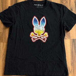 Psycho Bunny men’s medium  Black Tee with Colorful Bunny Graphic